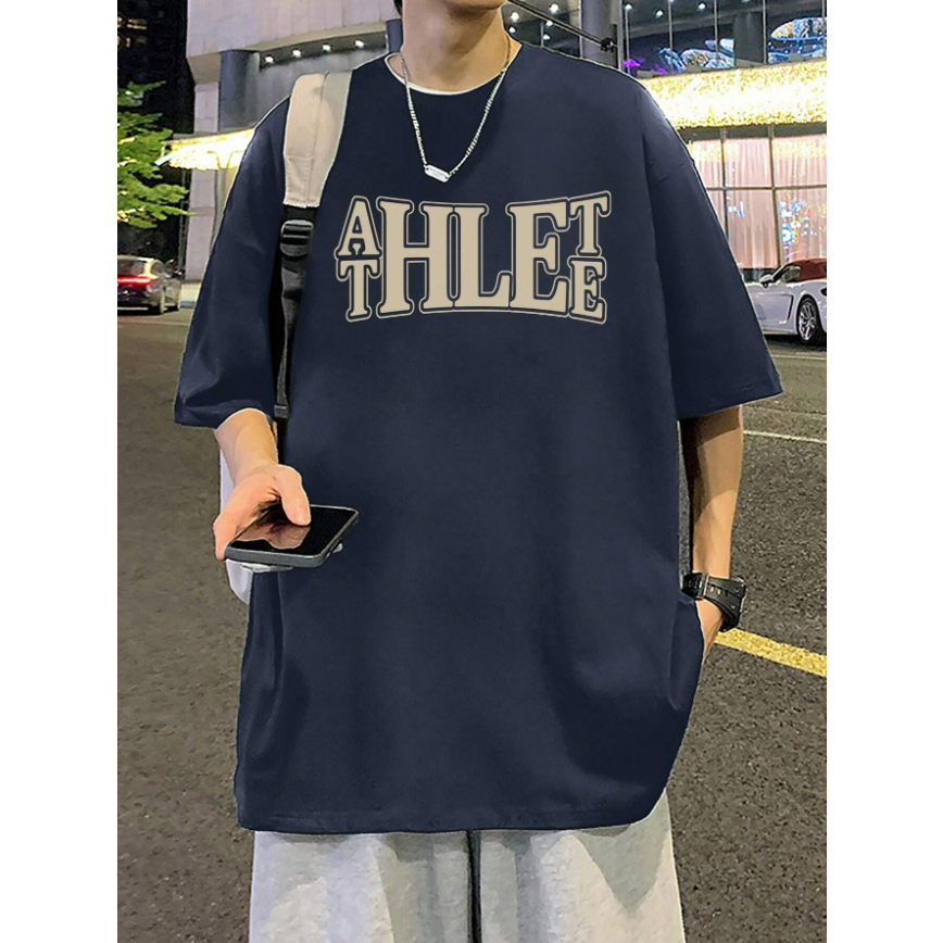 Camiseta Athlete Atleta Academia Skate Oversized Masculino Manga Curta Bordado Fitness Style