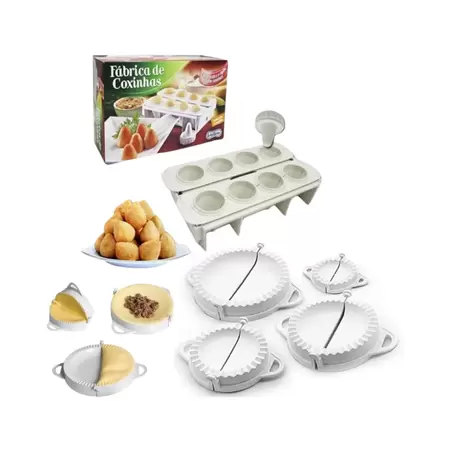 Kit  Molde Forma Fábrica De Coxinha 8 + 4 Moldes Pastel Fogazza Risole - Lig Brin