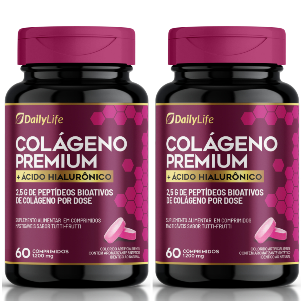 2x Colágeno Premium Com Ácido Hialurônico Mastigável Sabor Tutti-Frutti 120 Comprimidos Original em Oferta na Shopee