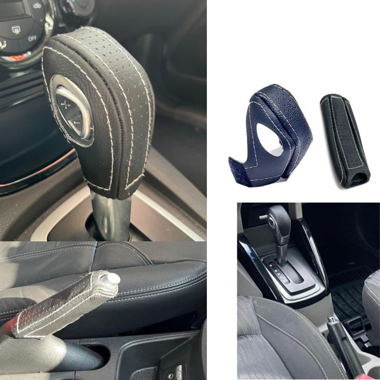 capa couro manopla câmbio automático powershift Titanium Ford Ka EcoSport New Fiesta + Capa do Freio de mão
