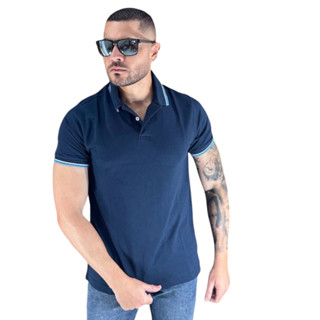 Camisa Polo Masculina América Outlet Manga Curta Lisa Gola com Botão Camiseta 100% Algodão 04