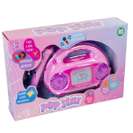 Radio com Microfone Amplificador Popstar Infantil com Musicas e Luzes - Ark Toys AKT3734