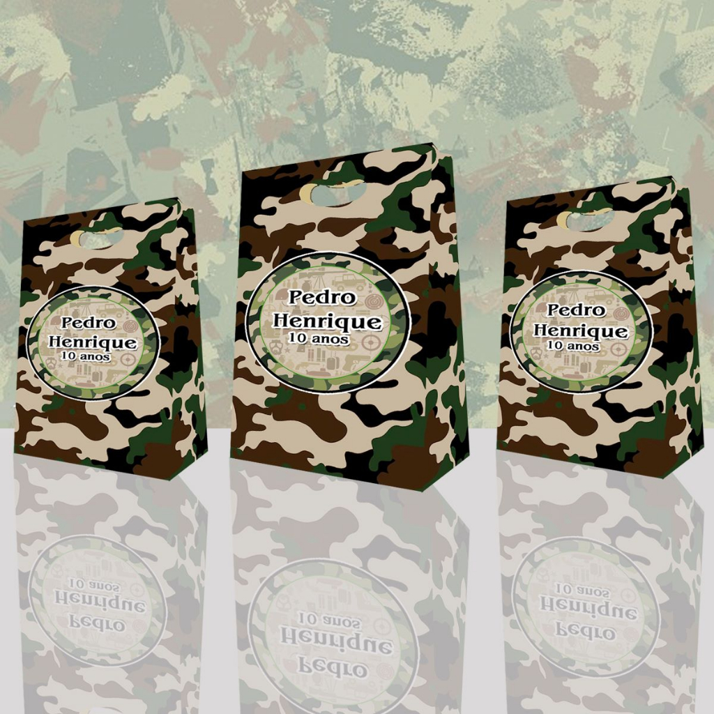 10 Sacolinha Militar Camuflagem Sacola Aniversário Caixinha Exército Lembrancinha Personalizada