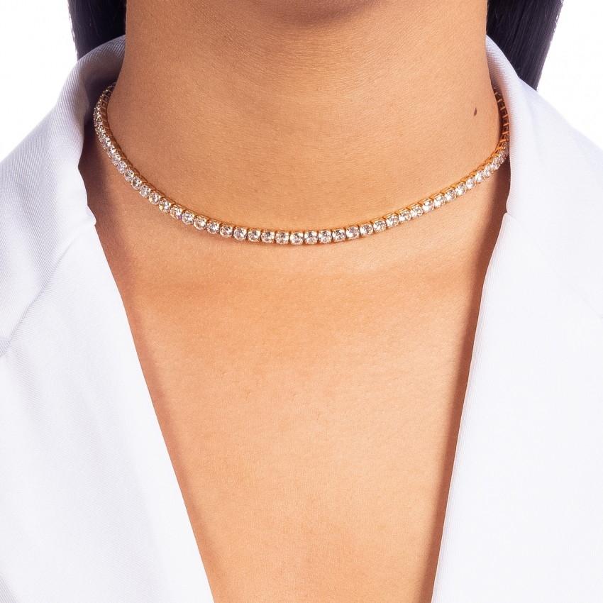 Choker Riviera Strass Folheado a Ouro Choker Feminino Riviera