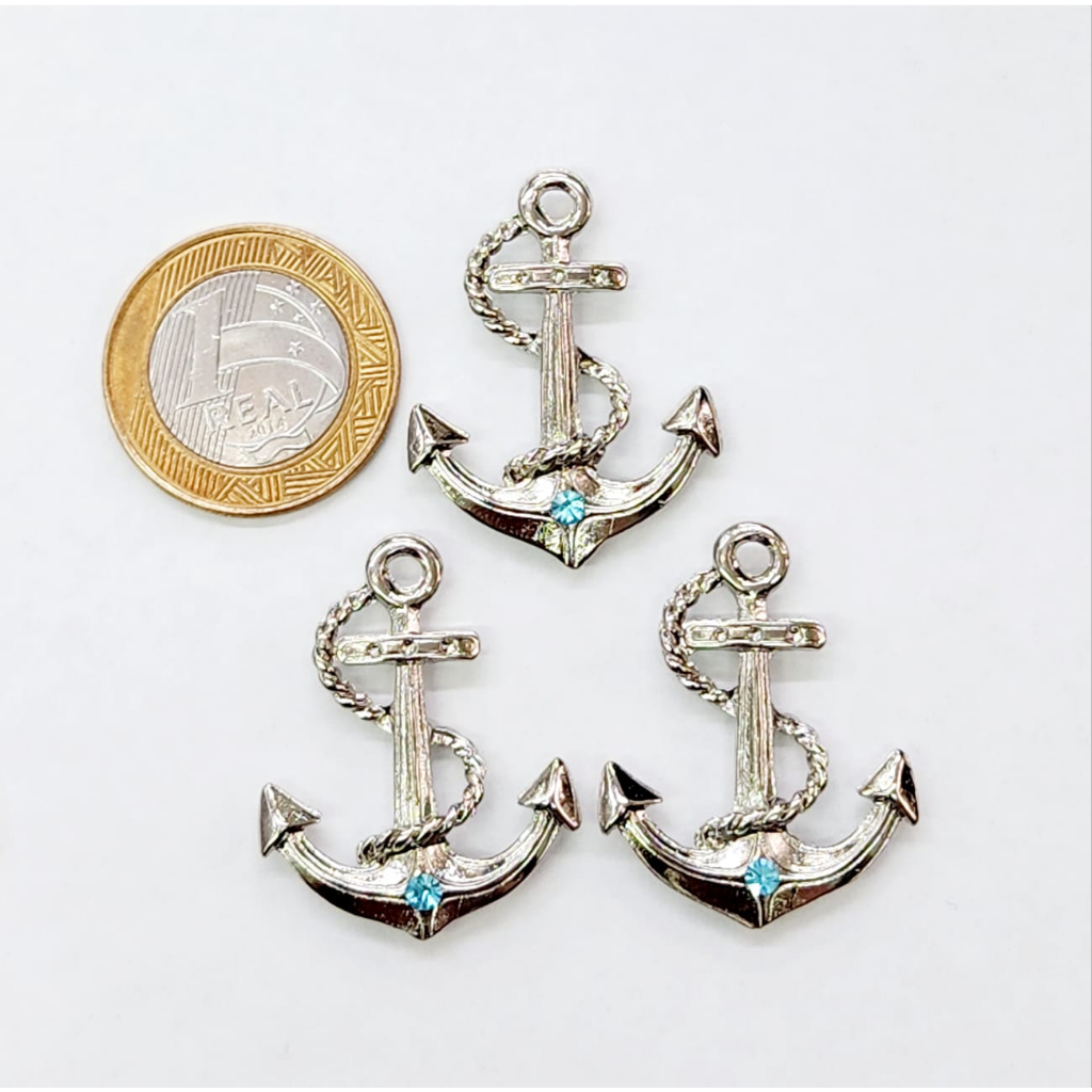 Pingente Ancora Marinheiro com Strass Azul