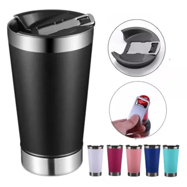 KIT 02UN Copos Térmicos 473ml Com Tampa E Abridor Para Cerveja Bebidas