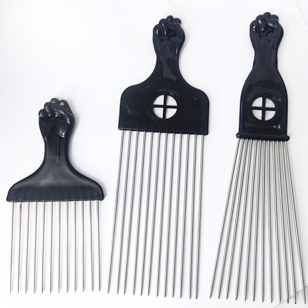 Kit 3 Pente Garfo Afro Black Power Penteado profissional dente de metal