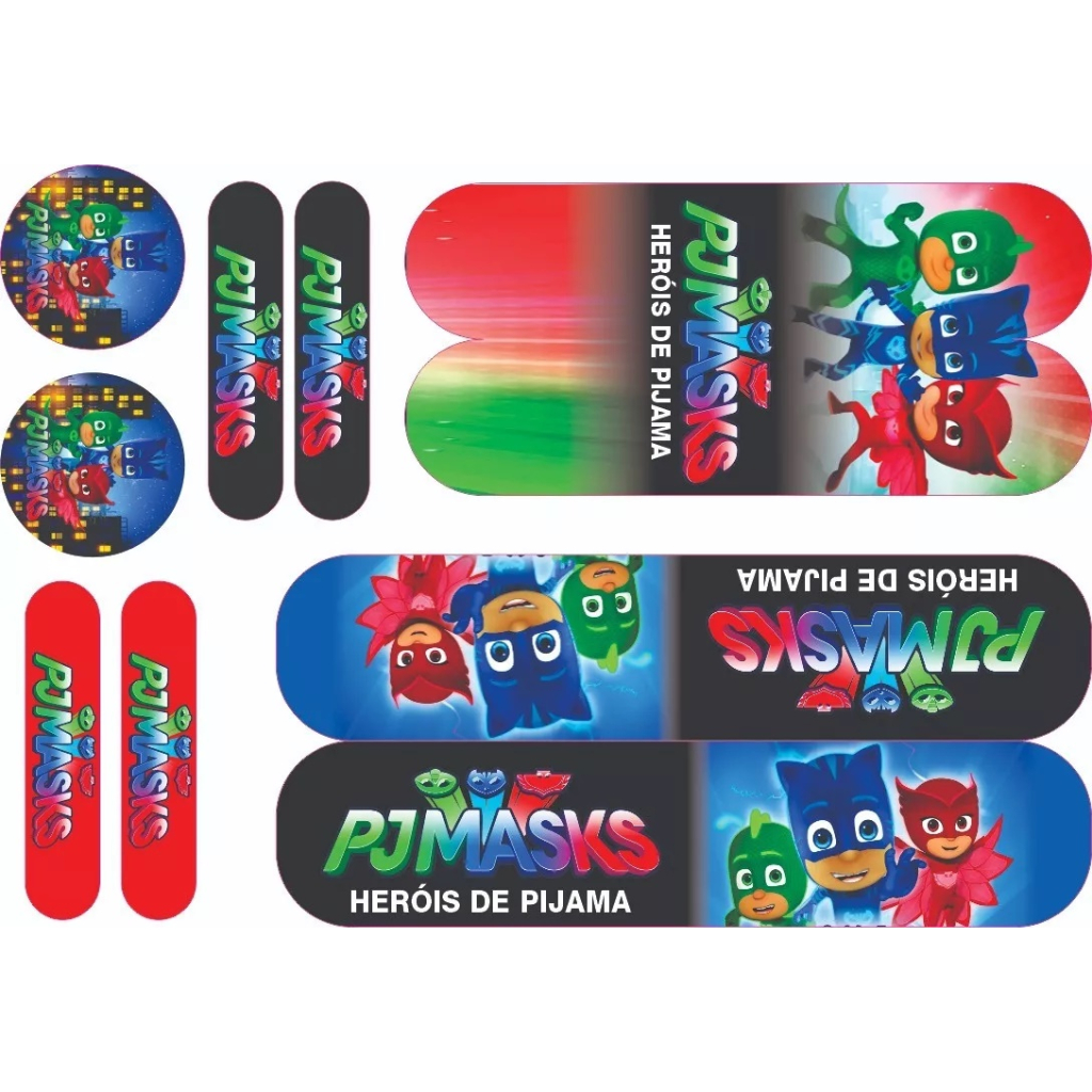 Adesivo Bicicleta Infantil Aro 16/20/24/26 Pjmasks Heroi Pijama Ja com Area de Corte Só Colar