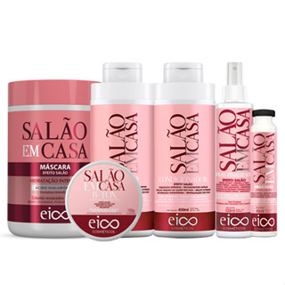 Eico Salão Em Casa Shampoo e Condicionador + Máscara Hidratação + Spray Protetor Térmico + B-tox Progressiva + Ampola