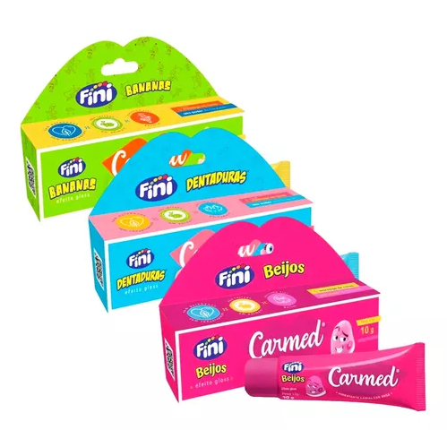 Kit c/3 Hidratante Labial Carmed Fini Beijos/Dentadura/Banana em Oferta na Shopee