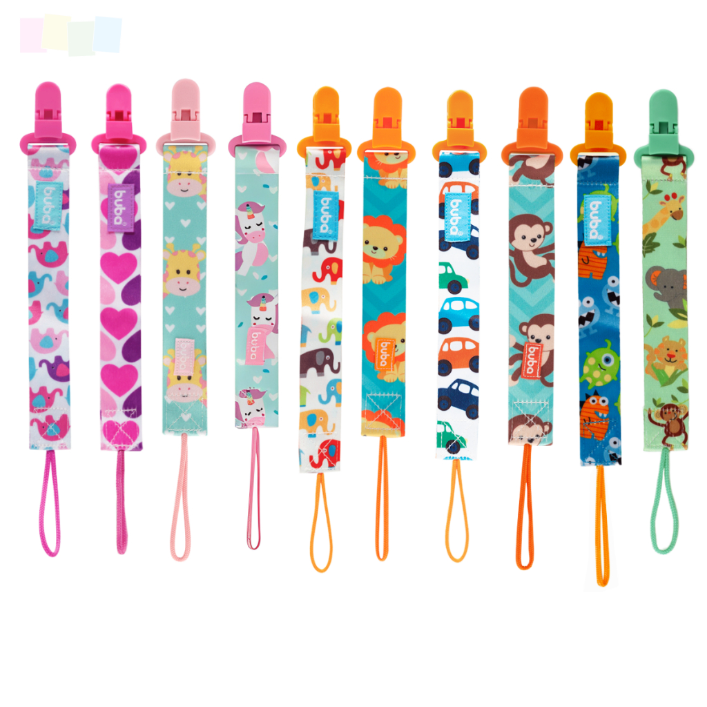 Prendedor para Chupeta Buba Fecho com Trava Cordão de Tecido Desenhos Divertidos Menino/Menina em Oferta na Shopee