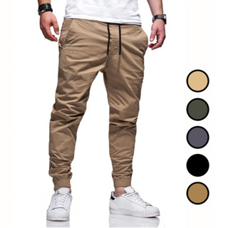 Calça Jogger Sarja Masculina Punho Lycra Elastano Caqui Preto Bege