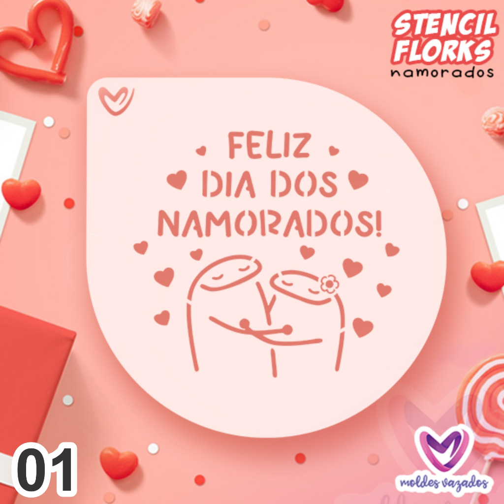 Kit 9 Stencils Bento Cake Florks Dia dos Namorados - Moldes Vazados