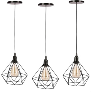 kit 3 Luminaria Pendente Diamante Aramado Rose Gold Cabo Cristal em Oferta na Shopee