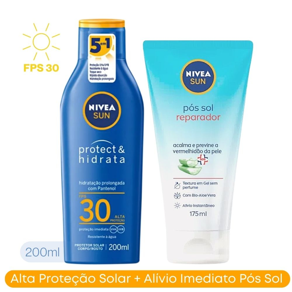 Kit Protetor Solar Corporal FPS 30 Protect & Hidrata 200ml + Gel Reparador Pós Sol 175ml Nivea Sun