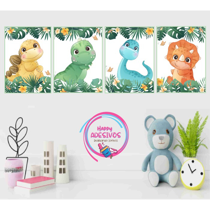 Adesivo Decorativo Infantil Dino Dinossauro Baby Decoração Quarto Menino Rosa Parede Placa Adesiva - Mod 01