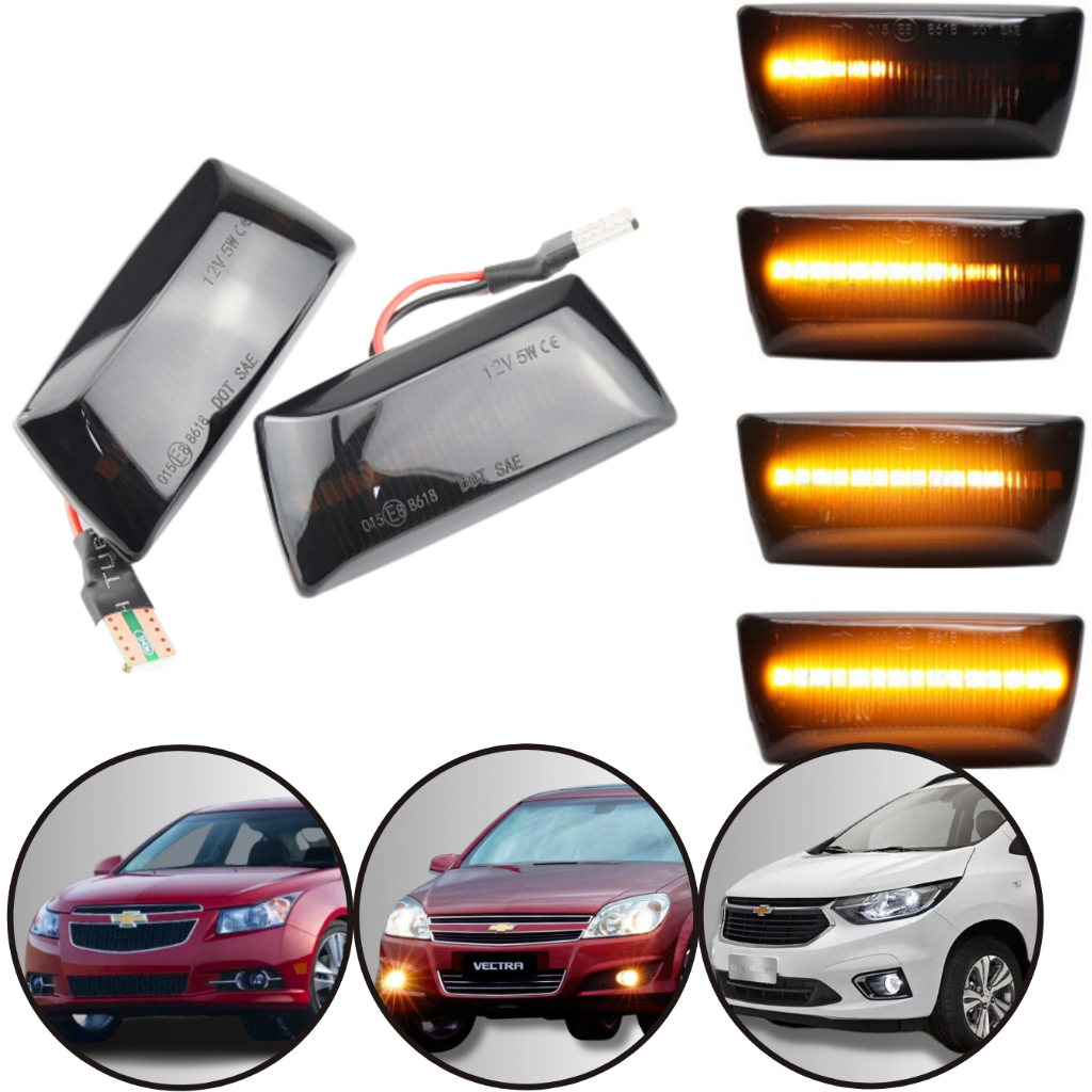 Par Seta Pisca Sequencial Chevrolet Cruze Cobalt Sonic Vectra Spin luz iluminação led lanterna para-lama Sinal Repetidor