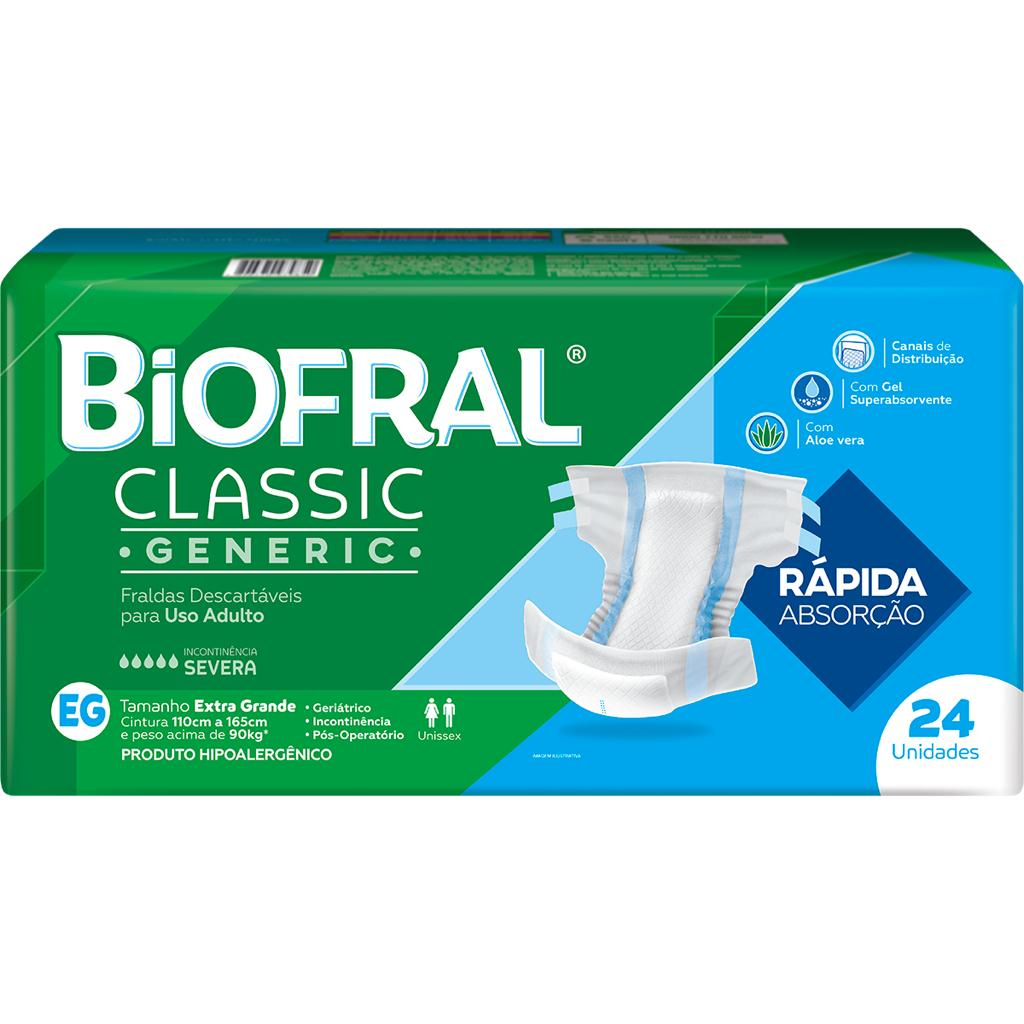 Fralda Geriátrica Biofral Classic Generic EG com 24 Unidades