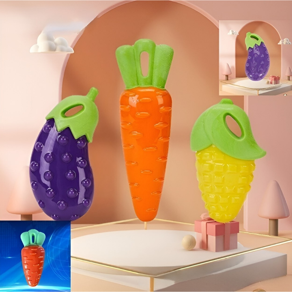 Brinquedo Pet Mordedor Petisco Berinjela Cenoura Milho De Borracha Macia Cachorro e Gatos Com Apito em Oferta na Shopee