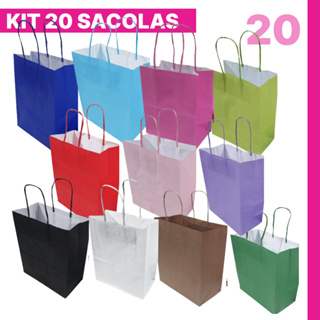 Sacolas Coloridas de papel - Pacote 20 Unidades - alça de cordão 17,5cmx8,5cmx21,56m em Oferta na Shopee