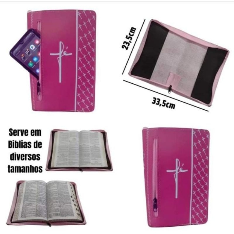 Capa para Biblia Feminina com Ziper e Bolso Externo Porta Celular | Numero 11 - Rosa Fé