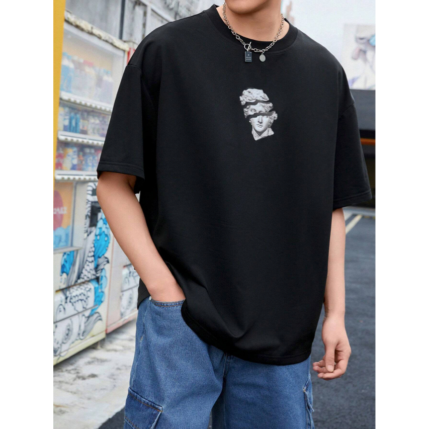 Camiseta Grego Estatua Deus Grego Aesthetic Manga Curta Ombro Caido Oversized Masculino