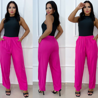 Calça Viscose Feminino Elástico Na Cintura Leve Soltinha Varias Cor