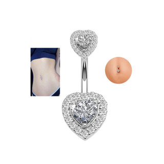 Piercing De Umbigo Chic Coração Cravejado Com Fecho De Coração