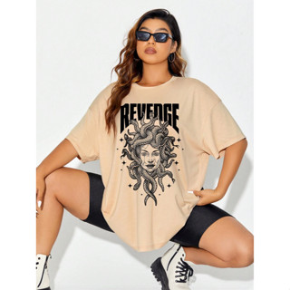 Camiseta Revenge Aesthetic Estampa Bordada Grafica Frente Desenho Deusa Medusa Oversized Life Style Manga Curta Ombro Caido Feminino