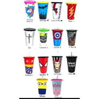 Copo Canudo Decorado 550ml - PlastshopBr (Promoção)