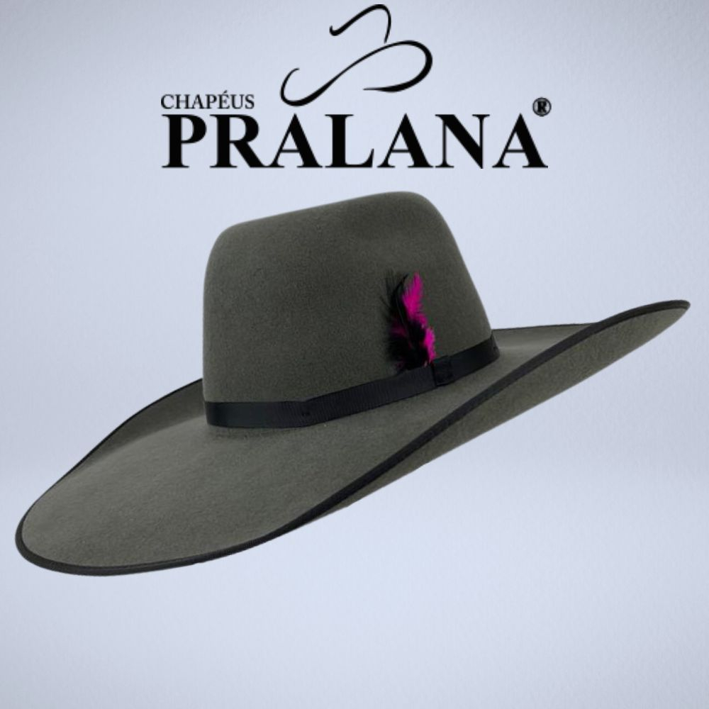 Chapéu Country Pralana Original Feminino Champion Extreme II Cinza com Pena Rosa E Preta Para Rodeio