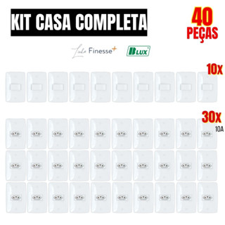 Kit Pack com 40 Peças Tomada e Interruptor branca 4x2 Parede Embutir Linha Finesse Casa Completa Blux