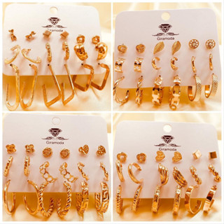 Kit 9 pares de brincos argolinha folheado a prata e ouro