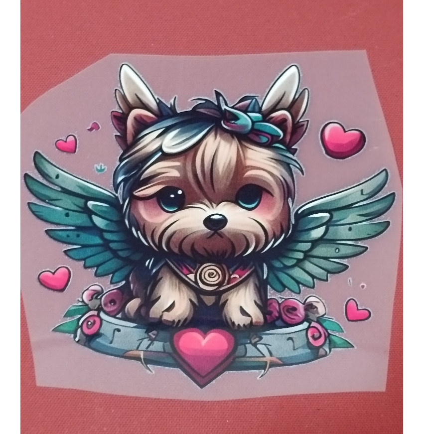 Estampa DTF digital alta resolução cachorrinho anjo morreu podemos incluir o nome do seu cachorrinho termocolante patch facil aplicação com ferro de passar ou prensa termica