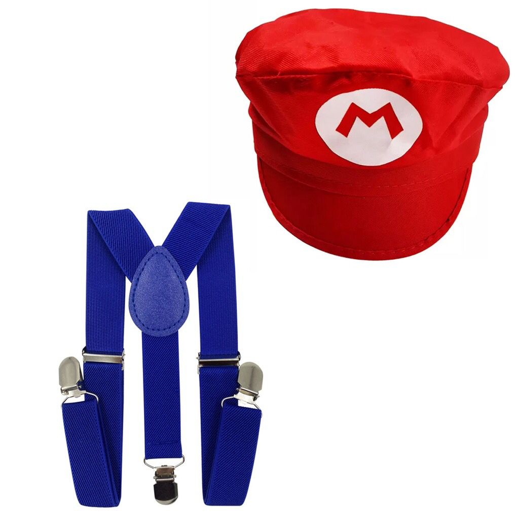 Kit Fantasia Acessórios Supensório e Quepe Mario ou Luigi em Oferta na Shopee