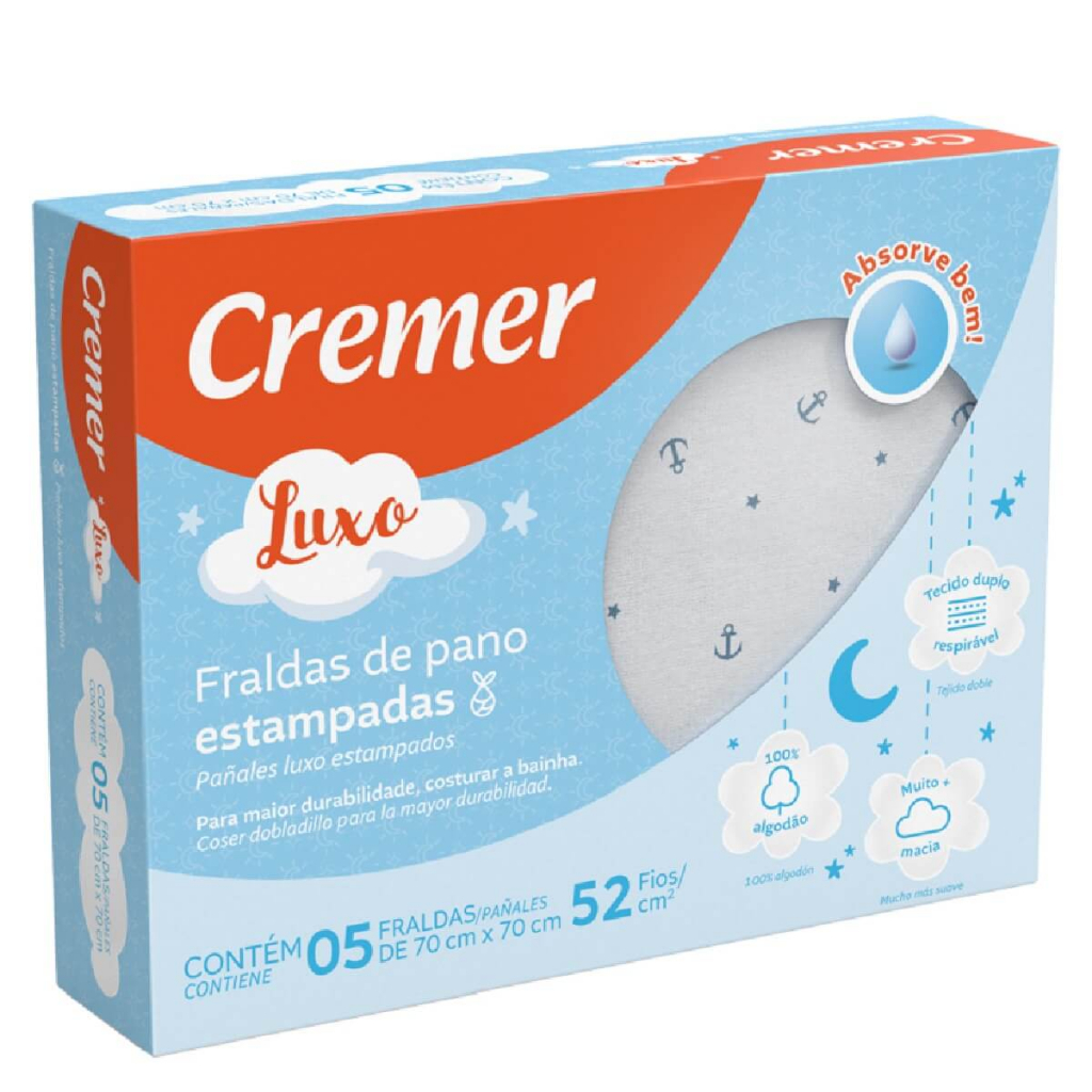 Fralda Pano Menino Estampada 100% Algodão Caixa Com 5 Cremer