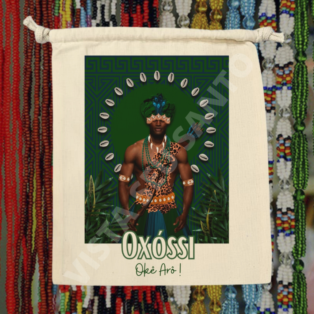 Saco Porta Guias Umbanda Candomblé Oxóssi Coleção Mosaico Saquinho Algodão Cru 181.13