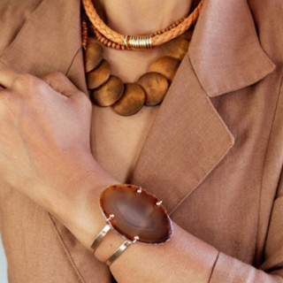 Bracelete Ágata em Pedra Natural Banhado Dourado Pulseira Feminina Maxi Acessorios Estilo Tendencias