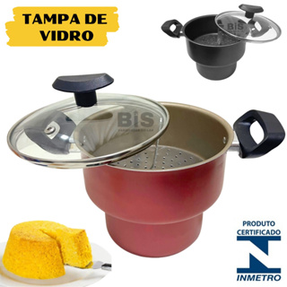 Cuscuzeiro Antiaderente Com Tampa Vidro N16 Preta ou Cereja Teflon Cuscuz Nordeste Mini Cuscuzeira em Oferta na Shopee