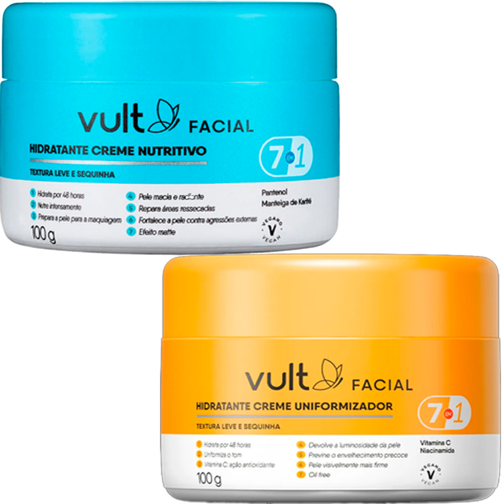 Kit Creme Hidratante Facial Nutritivo + Creme Hidratante Facial Uniformizador Vult Care - 100g