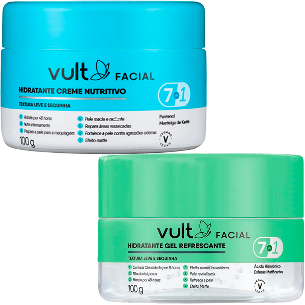 Kit Creme Hidratante Facial Nutritivo + Creme Hidratante Facial Refrescante Vult Care - 100g