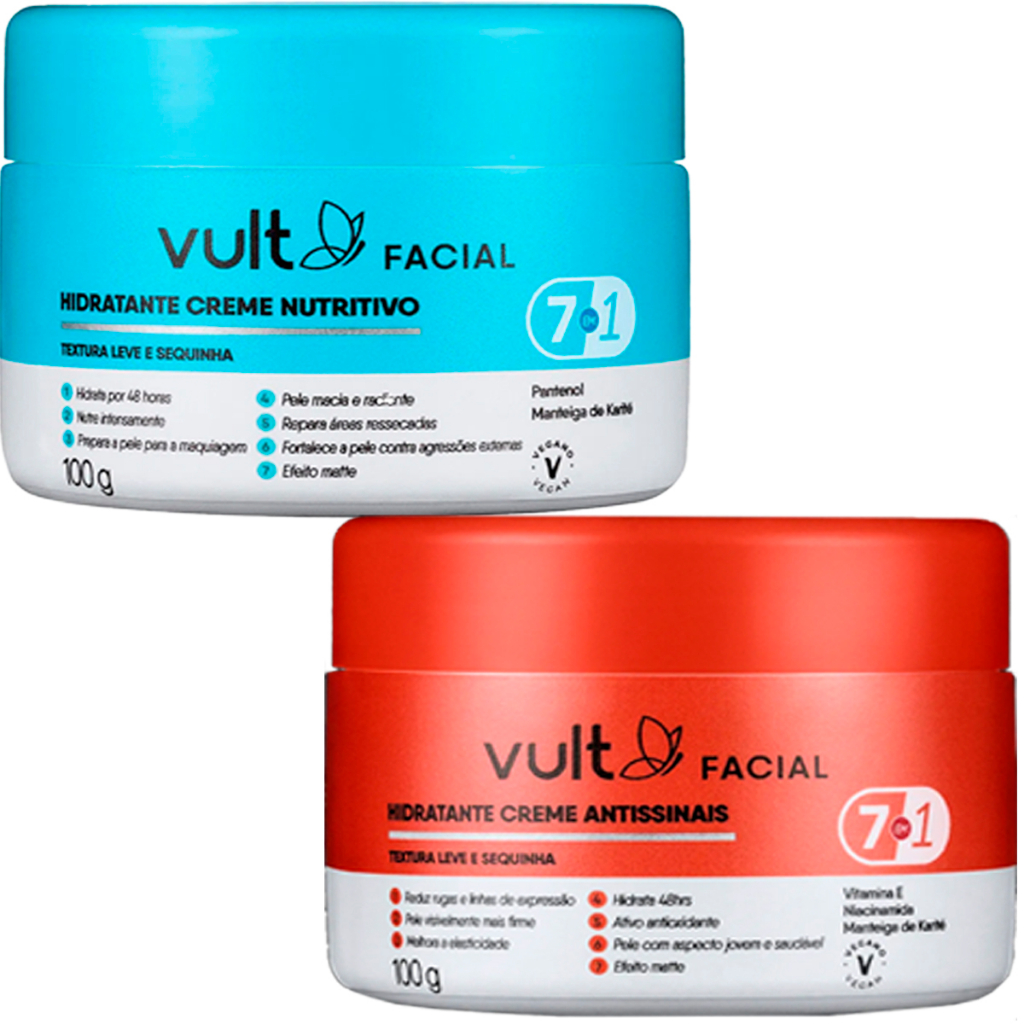 Kit Creme Hidratante Facial Nutritivo + Creme Hidratante Facial Antissinais Vult Care - 100g
