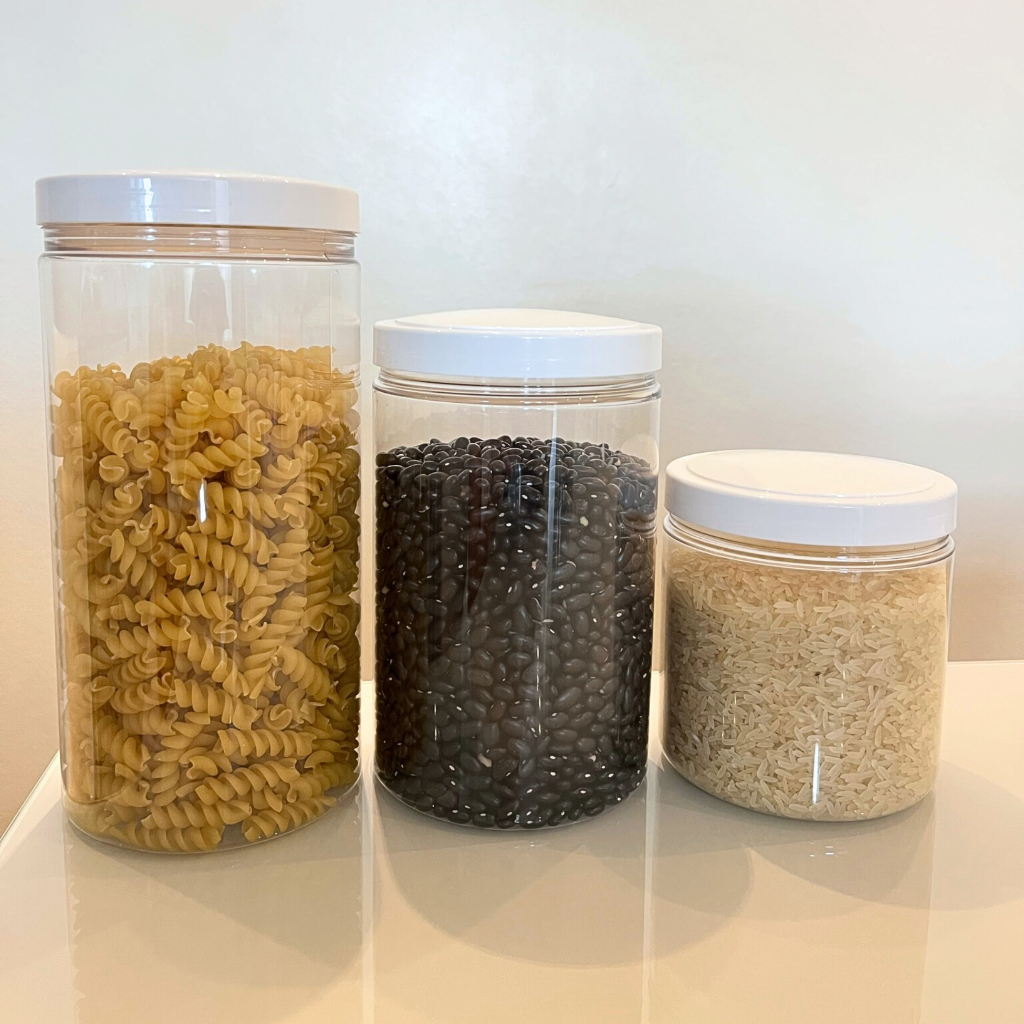 Pote Plástico 1 Litro 1,5 Litro 2 Litros Porta Mantimentos Conjunto Arroz Feijão Reto