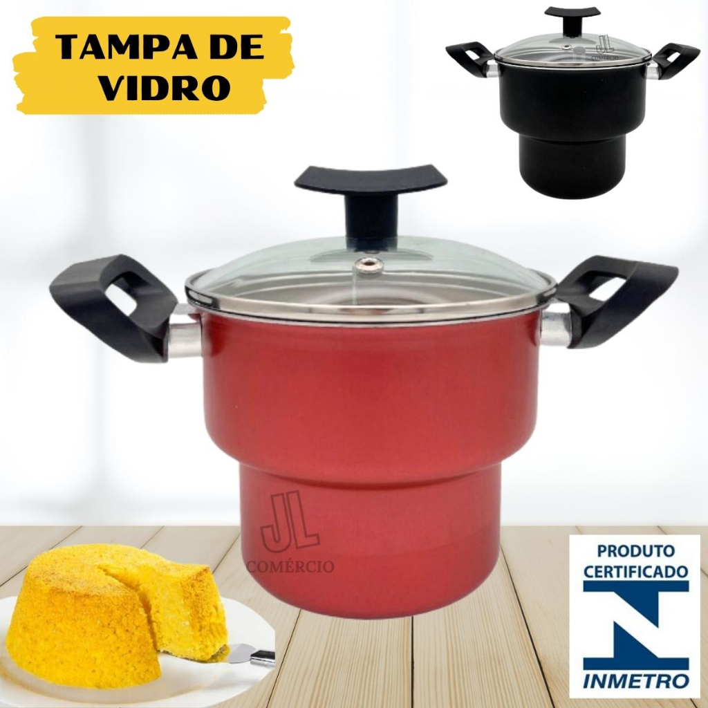 Cuscuzeira Teflon Antiaderente Com Tampa De Vidro N16 Preta ou Cereja Cuscuz Nordestino Mini Cuscuzeiro em Oferta na Shopee
