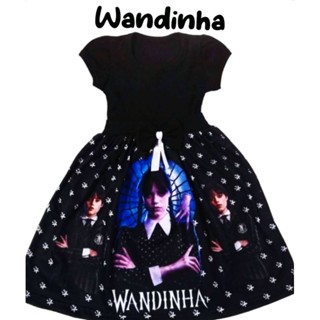 Vestido Festa Manga Curta Personagem Infantil menina wandinha addams