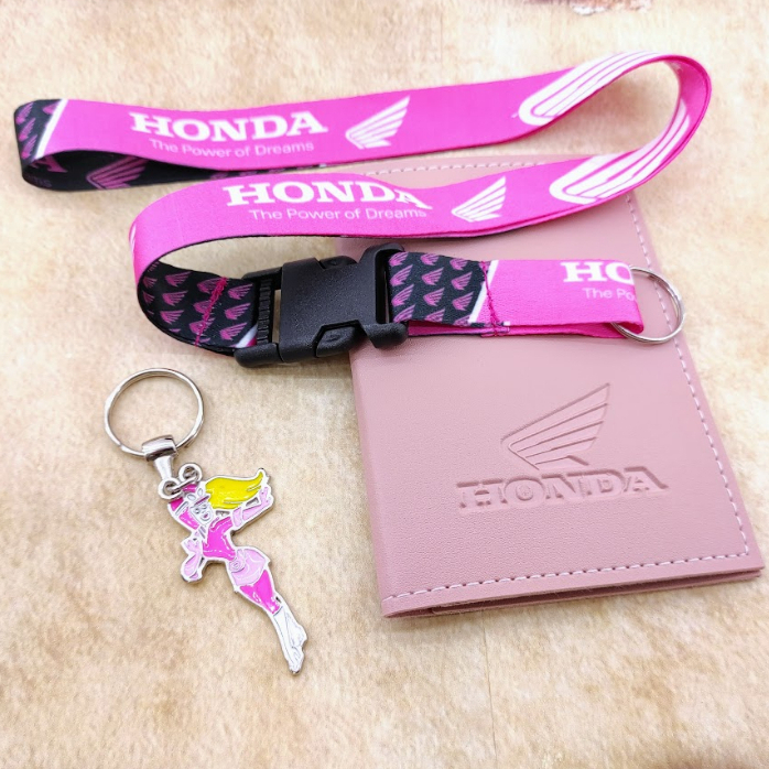 Honda Todo Rosa Kit Porta-Documentos Chaveiro Penélope Feminino e Cordão de Menina Motos