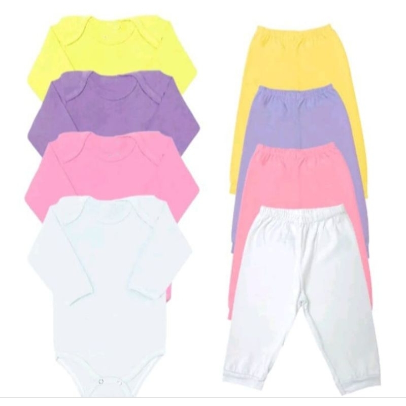 kit 4 peças roupa bebe enxoval e 2 bodys manga longa e 2 mijões sem pé 100% algodão