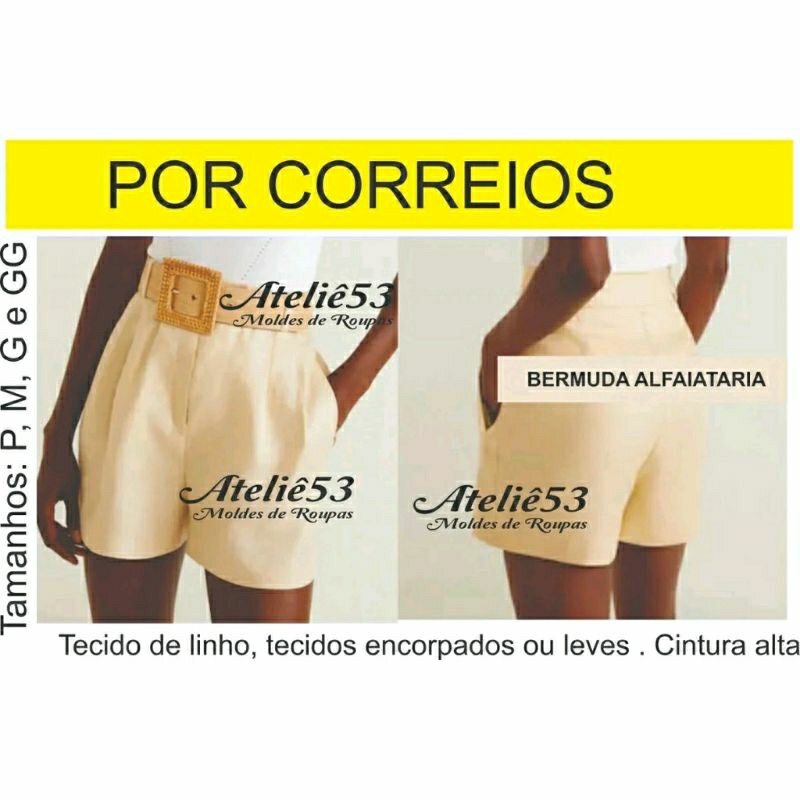 molde short bermuda alfaiataria para costura. 120g em Oferta na Shopee