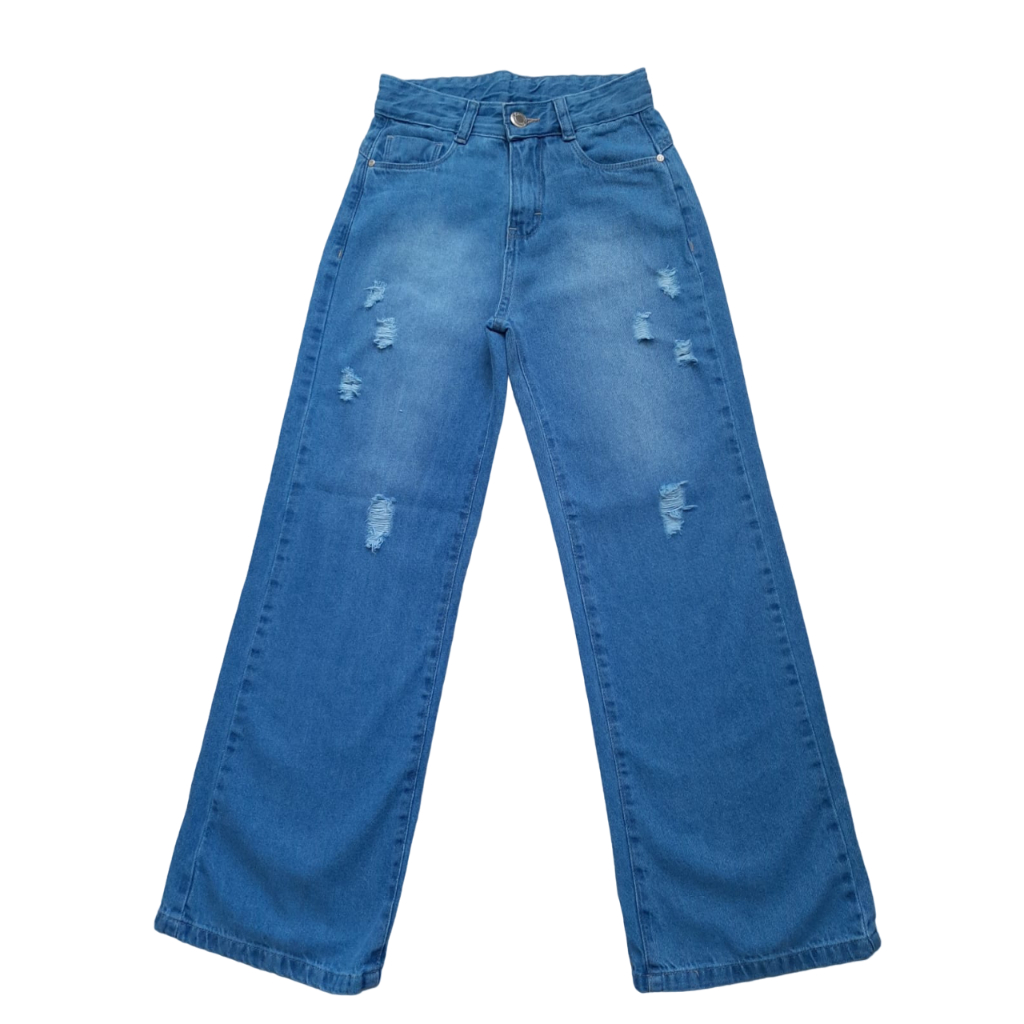 Calça Jeans Feminina Pantalona Infantil Juvenil Tam 10 Ao 16 (6241)