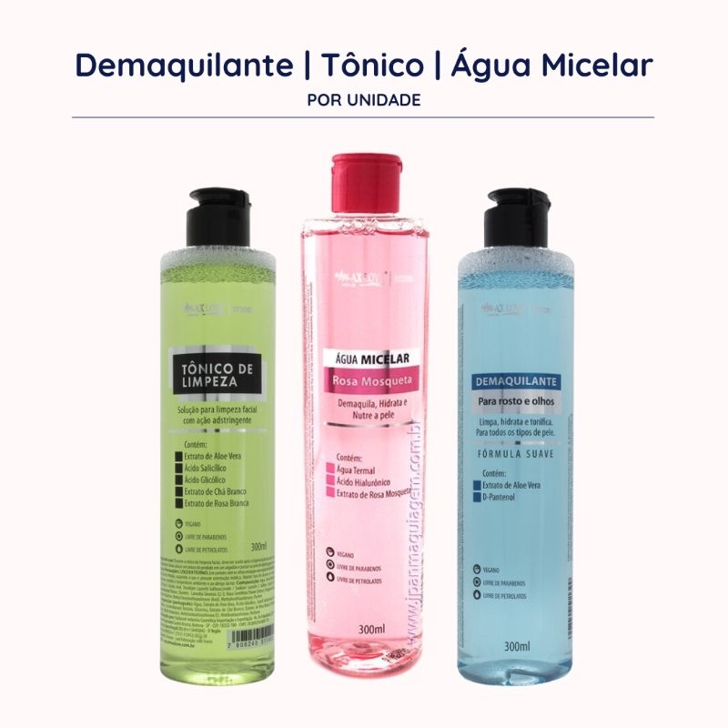 Tônico Facial Limpeza | Demaquilante | Água Micelar Rosa Mosqueta Para Olhos e Rosto Max Love 300ml